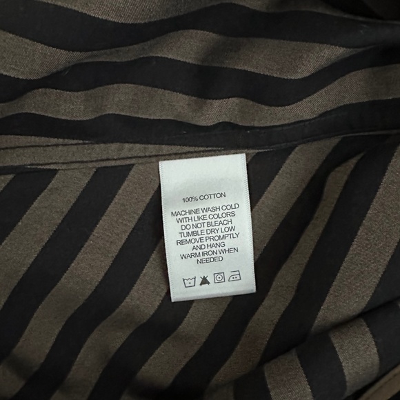 Foxcroft NYC Striped Button Down Shirt Womens 10 Black Beige Long Sleeve Cotton - Picture 10 of 10